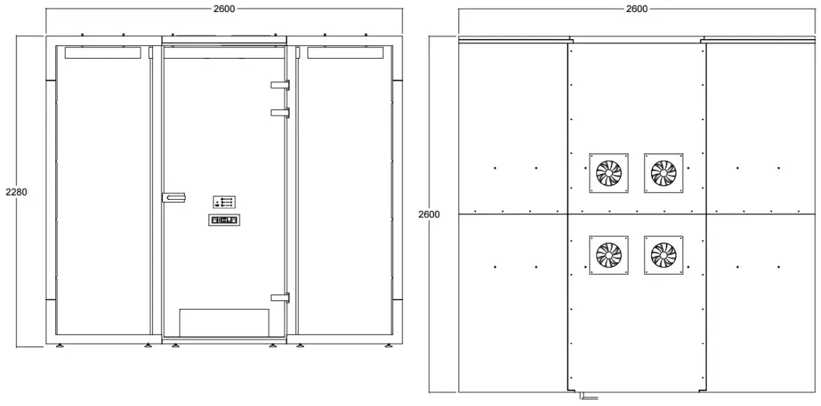 Kabina XL — rysunek techniczny z wymiarami