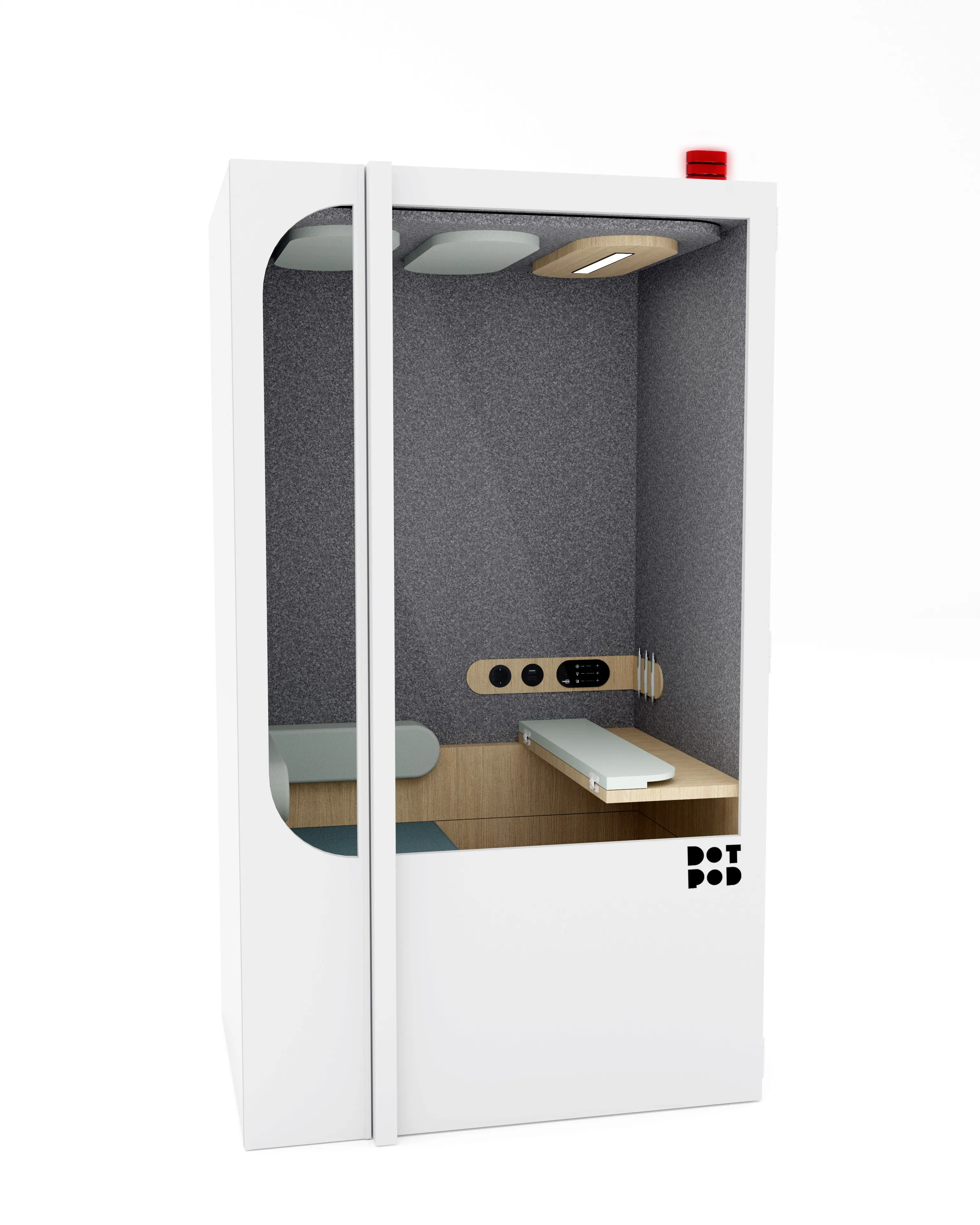 DOT Plus cabin — single-person mini office left side view, panoramic glass walls