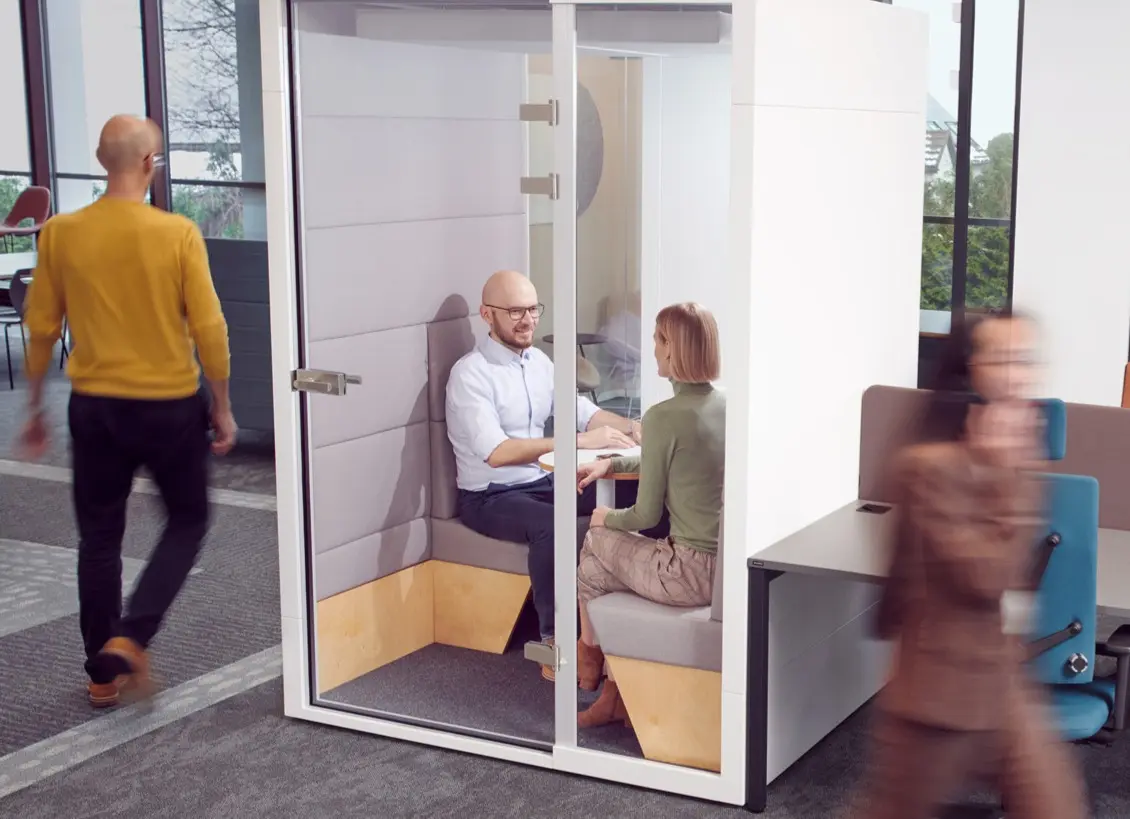 M3 cabin in open-plan office space — Kraków implementation, soundproofed 3-person meeting point
