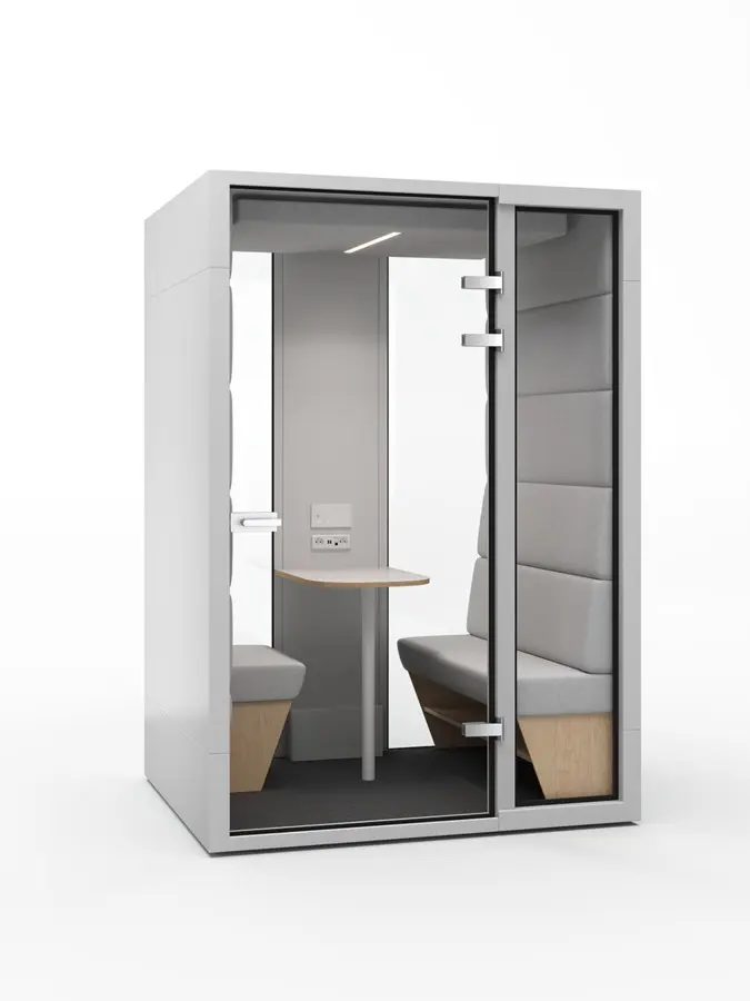 M3 acoustic booth — general view with built-in table and three seats
