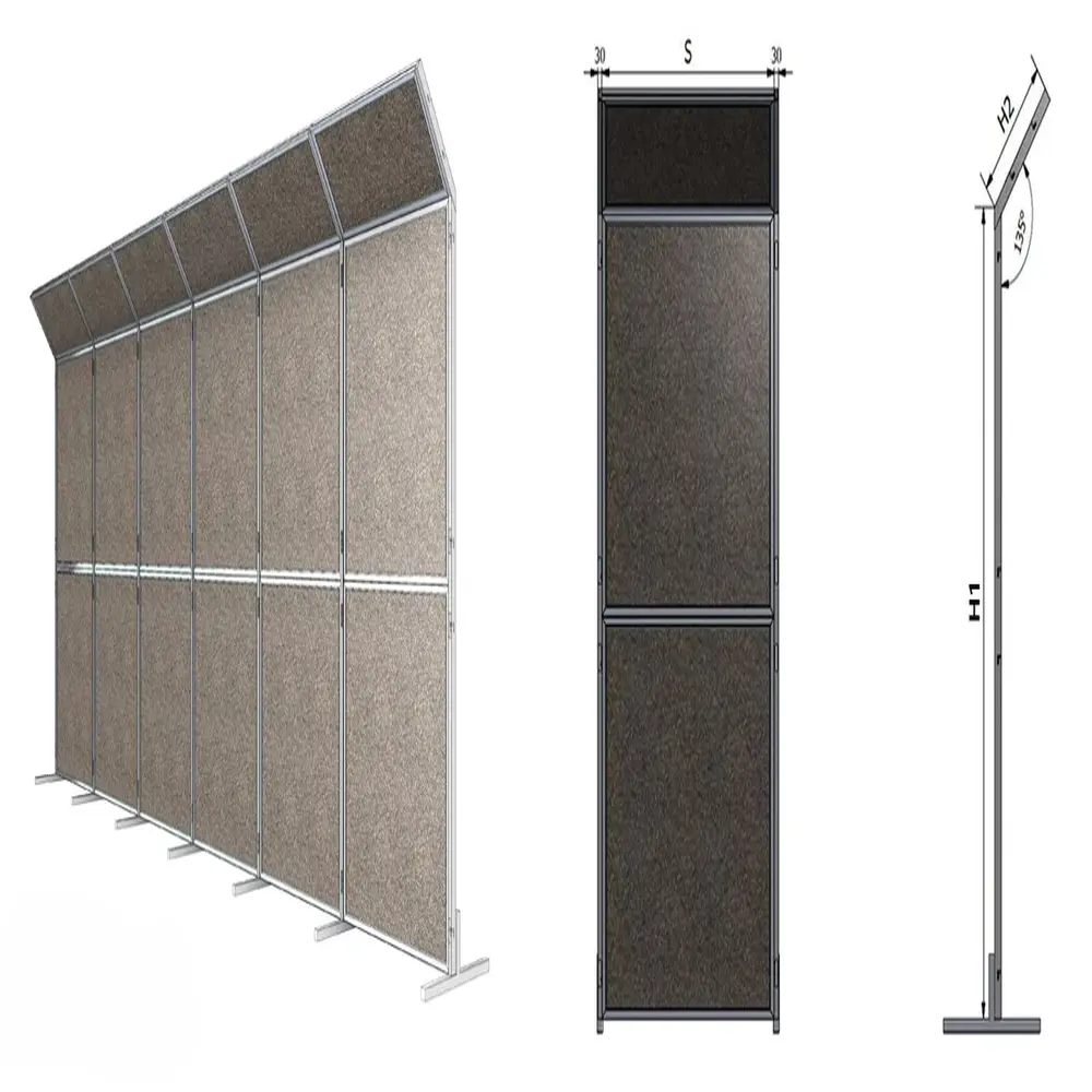 Q aluminium frame with acoustic foam — freestanding soundproofing partition for production hall