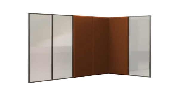 Smart Wall L-förmiges Industriegehäuse — Visualisierung von Schaum- und Glaspaneelen